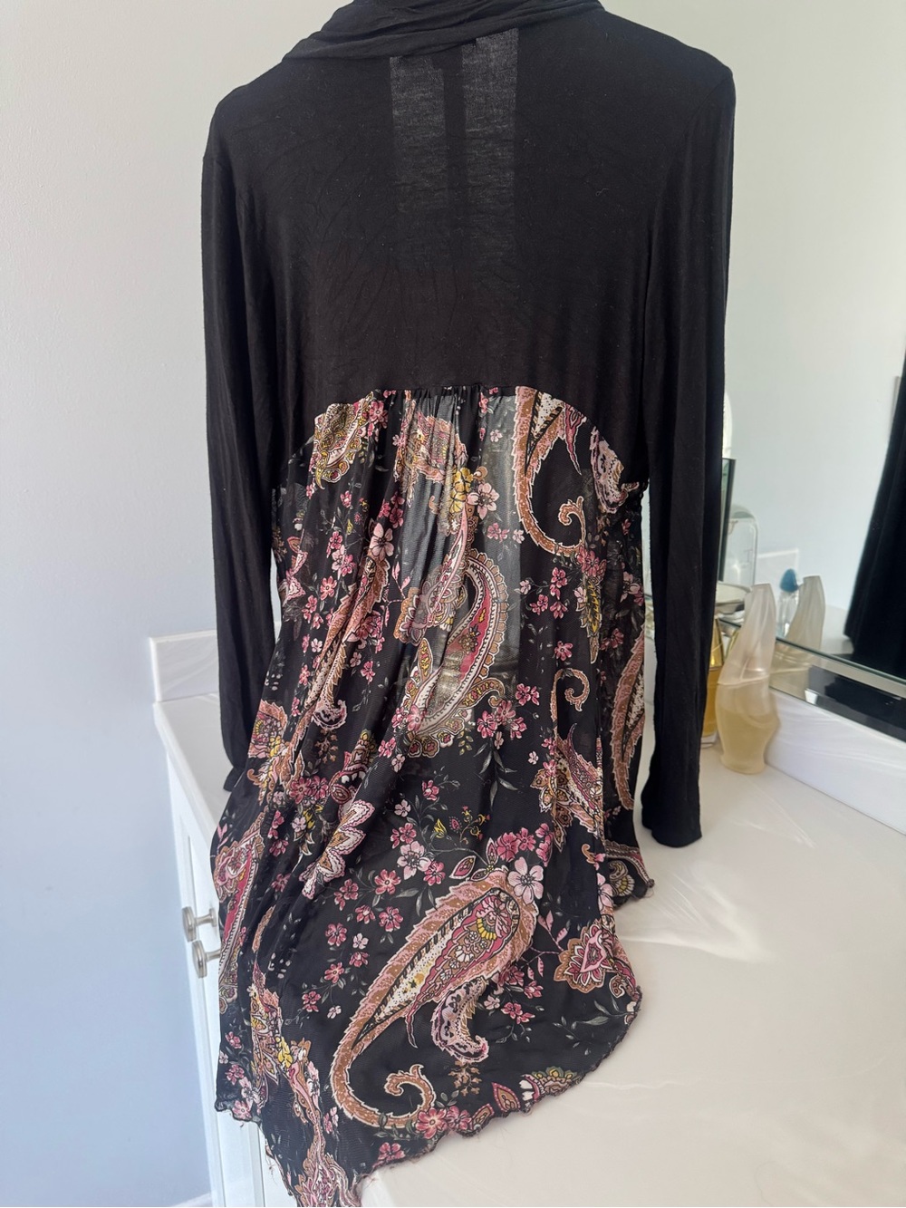 Kensie Black Open-Front Cardigan with Paisley Panels US Small - Picture 5 of 5
